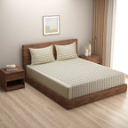 Ivory Black Pebble Waves 144 TC Pure Cotton Bedsheet Set with Pillow Cover