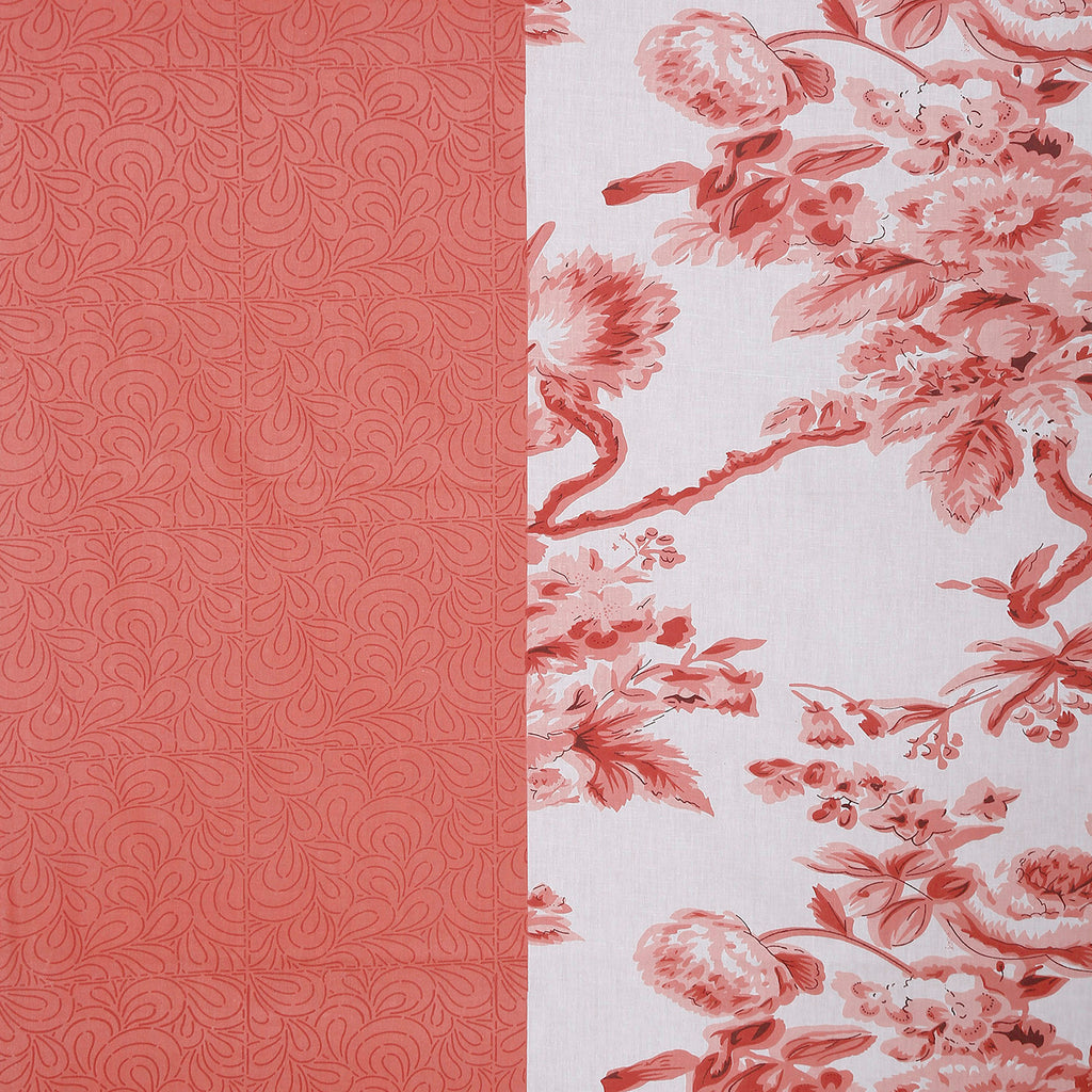 Coral Blossom White & Coral Floral 160 TC Pure Cotton Bedsheet with Pillow Cover