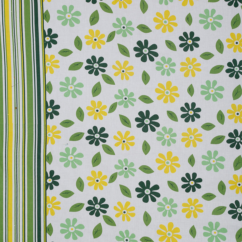 Meadow Daisy White & Green Floral 160 TC Pure Cotton Fitted Bedsheet with Pillow Cover