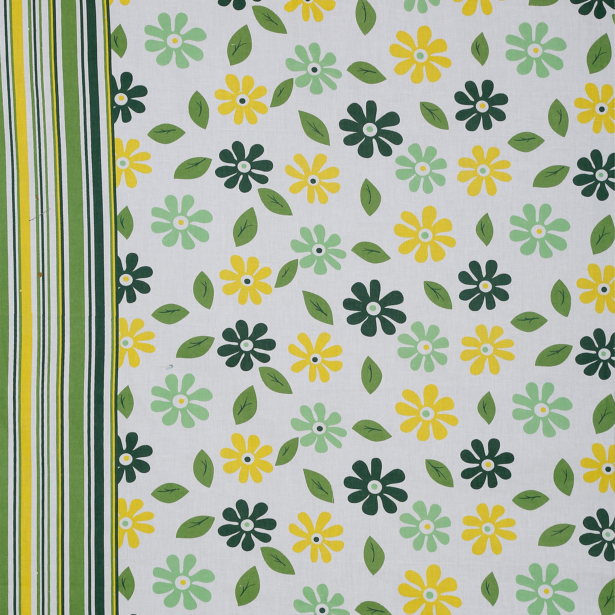 Meadow Daisy White & Green Floral 160 TC Pure Cotton Fitted Bedsheet with Pillow Cover