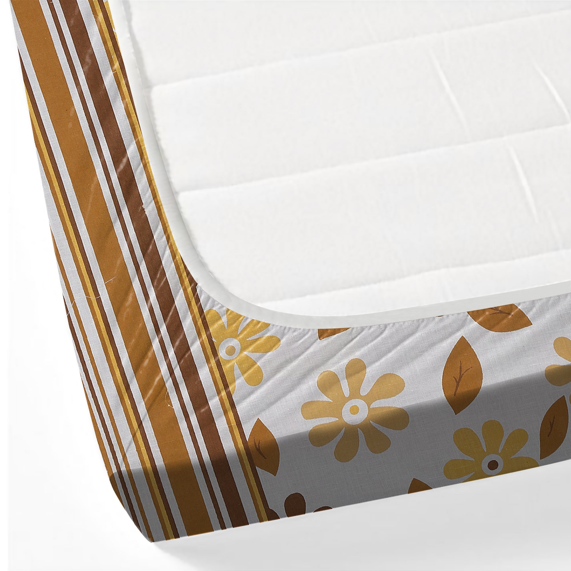 Sunshine Daisy White & Mustard Floral 160 TC Pure Cotton Fitted Bedsheet with Pillow Cover
