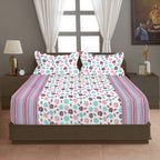 Ivory Vineyard Cream & Grey Botanical 160 TC Pure Cotton Fitted Bedsheet with Pillow Cover