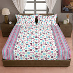 Ivory Vineyard Cream & Grey Botanical 160 TC Pure Cotton Fitted Bedsheet with Pillow Cover