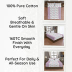 Ivory Vineyard Cream & Grey Botanical 160 TC Pure Cotton Fitted Bedsheet with Pillow Cover