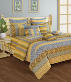 Olive Blue Geometric Stripes 144 TC Pure Cotton Bedsheet Set with Pillow Cover