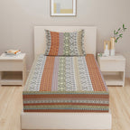 Heritage Weave Brown & Multicolour Geometric 160 TC Pure Cotton Bedsheet with Pillow Cover