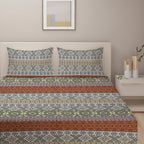 Heritage Weave Brown & Multicolour Geometric 160 TC Pure Cotton Bedsheet with Pillow Cover