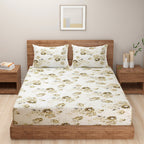 Ivory Olive Vintage Florals 144 TC Pure Cotton Bedsheet Set with Pillow Cover