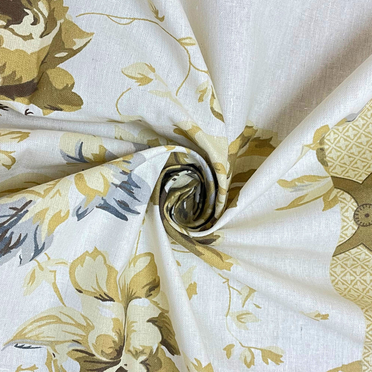 Ivory Olive Vintage Florals 144 TC Pure Cotton Bedsheet Set with Pillow Cover