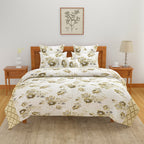 Ivory Olive Vintage Florals 144 TC Pure Cotton Bedsheet Set with Pillow Cover