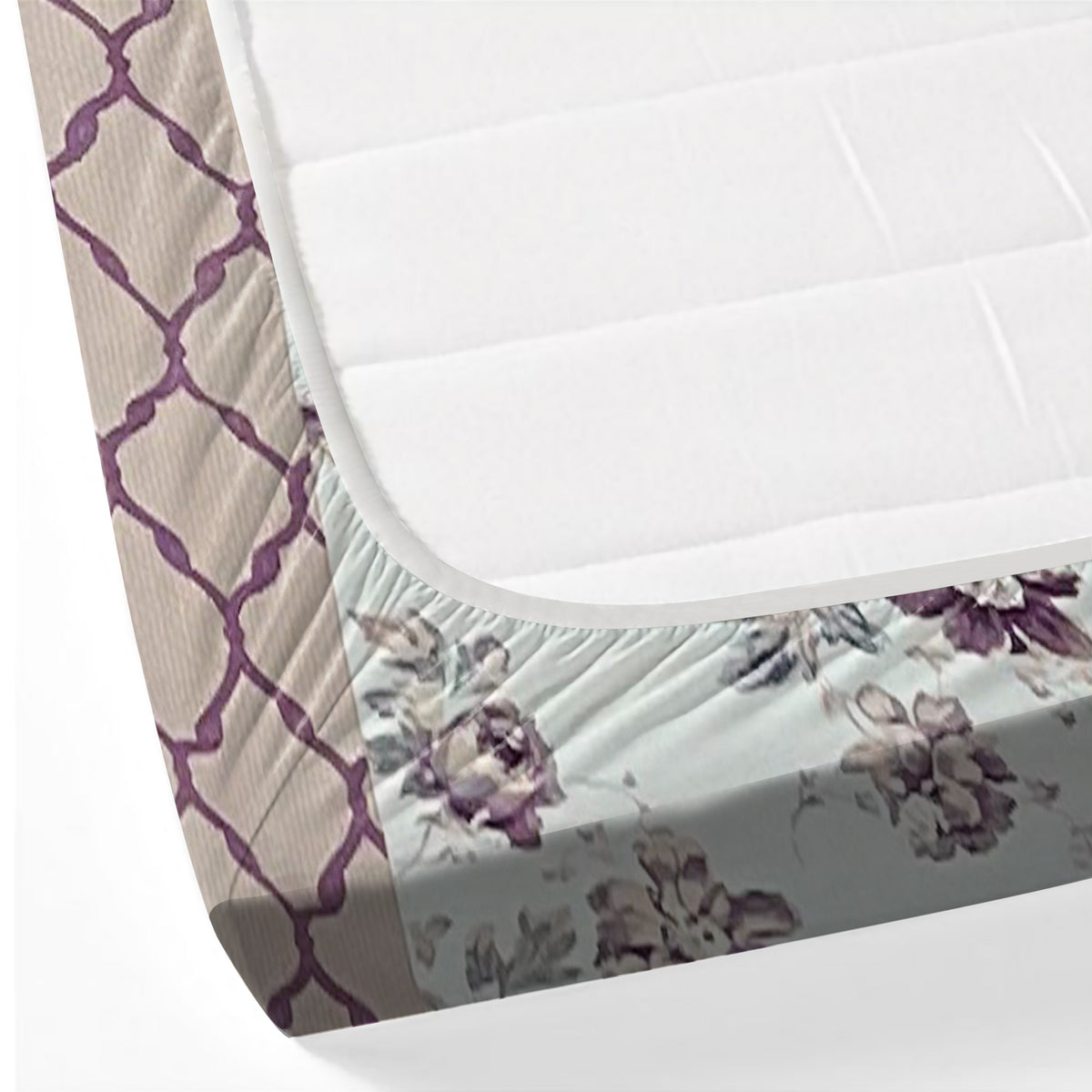 Ivory Plum Floral Trellis 144 TC Pure Cotton Bedsheet Set with Pillow Cover
