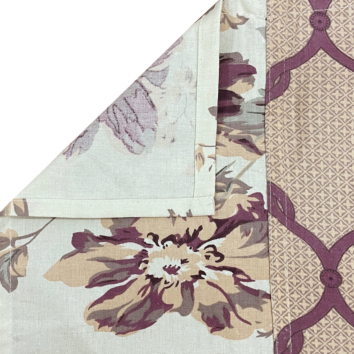 Ivory Plum Floral Trellis 144 TC Pure Cotton Bedsheet Set with Pillow Cover
