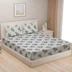 Silver Bloom Grey & Black Floral 160 TC Pure Cotton Bedsheet with Pillow Cover