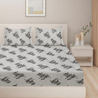 Silver Bloom Grey & Black Floral 160 TC Pure Cotton Bedsheet with Pillow Cover