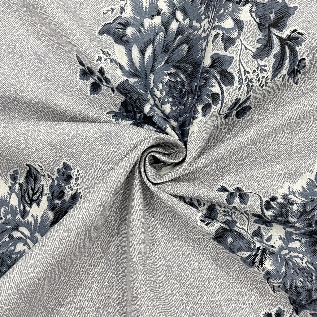 Silver Bloom Grey & Black Floral 160 TC Pure Cotton Bedsheet with Pillow Cover