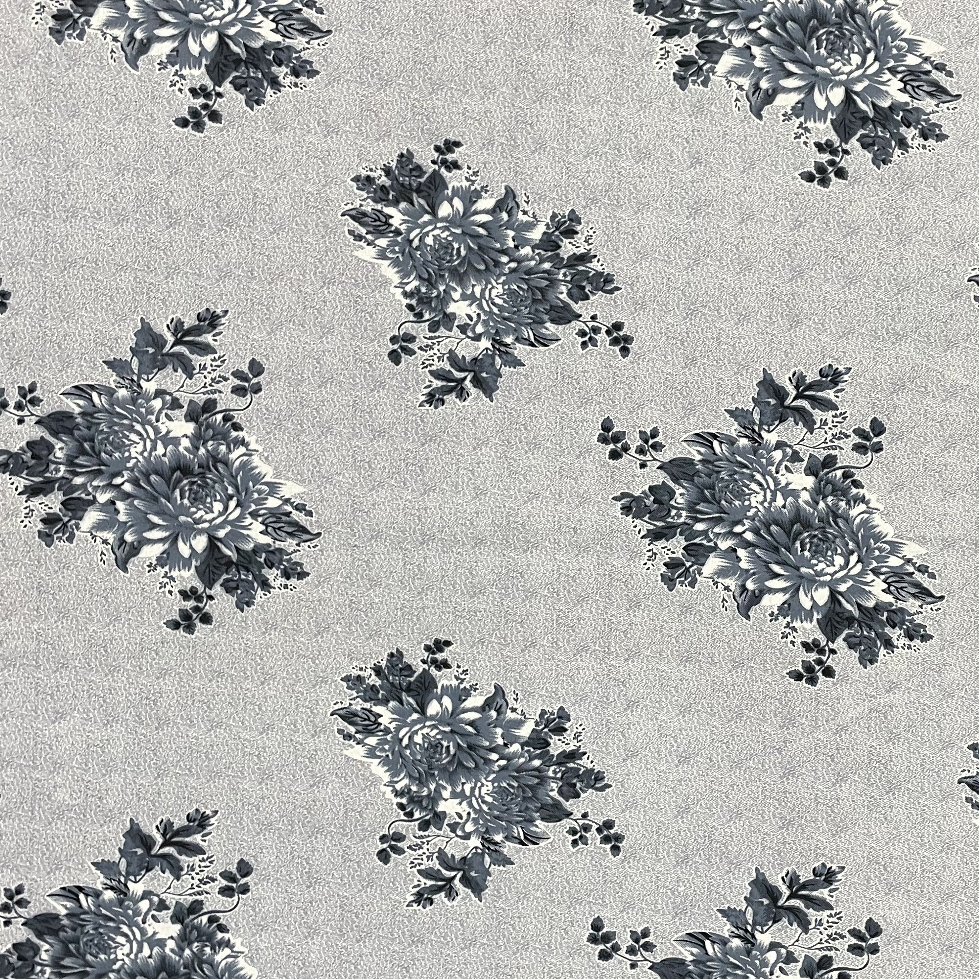 Silver Bloom Grey & Black Floral 160 TC Pure Cotton Bedsheet with Pillow Cover