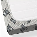 Silver Bloom Grey & Black Floral 160 TC Pure Cotton Bedsheet with Pillow Cover