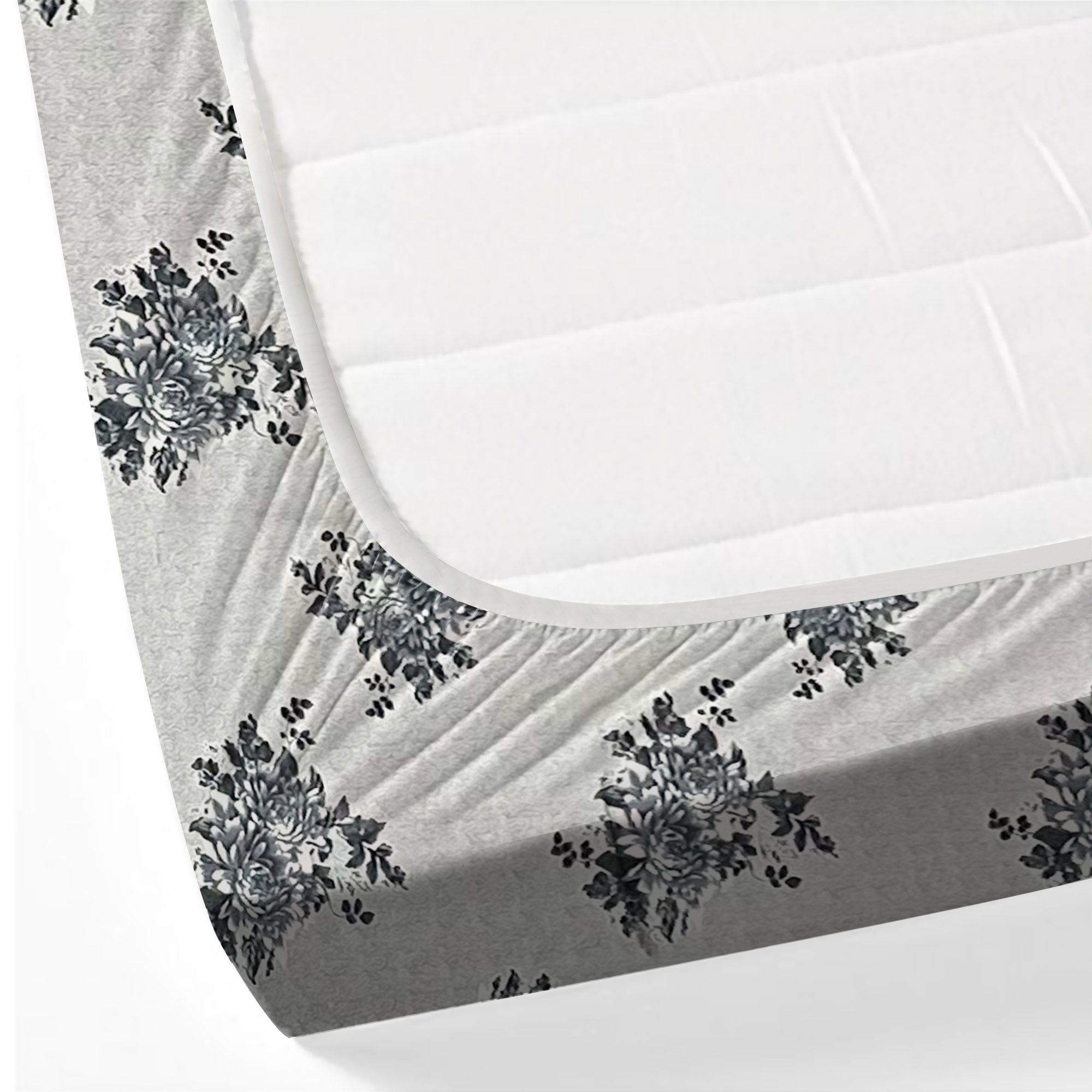 Silver Bloom Grey & Black Floral 160 TC Pure Cotton Bedsheet with Pillow Cover