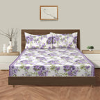 Lavender Garden White & Purple Floral 160 TC Pure Cotton Bedsheet with Pillow Cover
