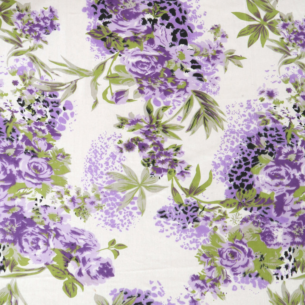 Lavender Garden White & Purple Floral 160 TC Pure Cotton Bedsheet with Pillow Cover