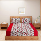 White Crimson Rose Garden 144 TC Pure Cotton Bedsheet Set with Pillow Cover