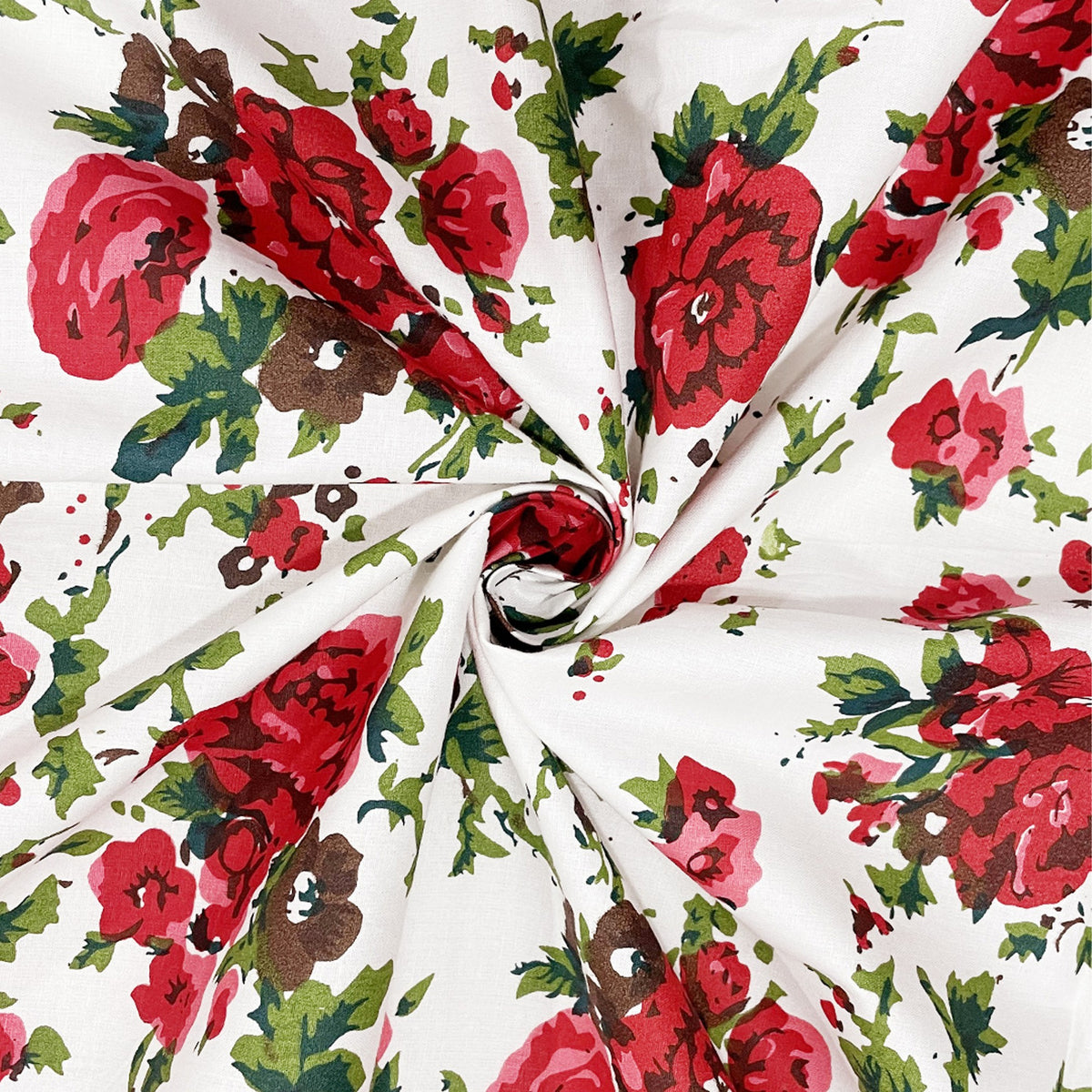 White Crimson Rose Garden 144 TC Pure Cotton Bedsheet Set with Pillow Cover