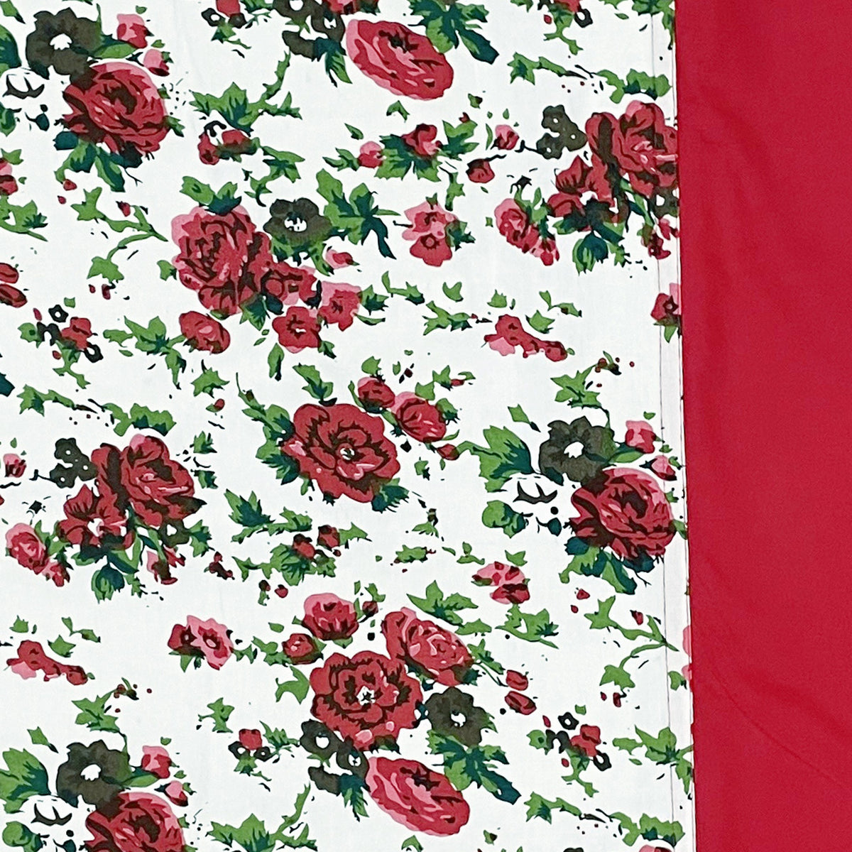 White Crimson Rose Garden 144 TC Pure Cotton Bedsheet Set with Pillow Cover