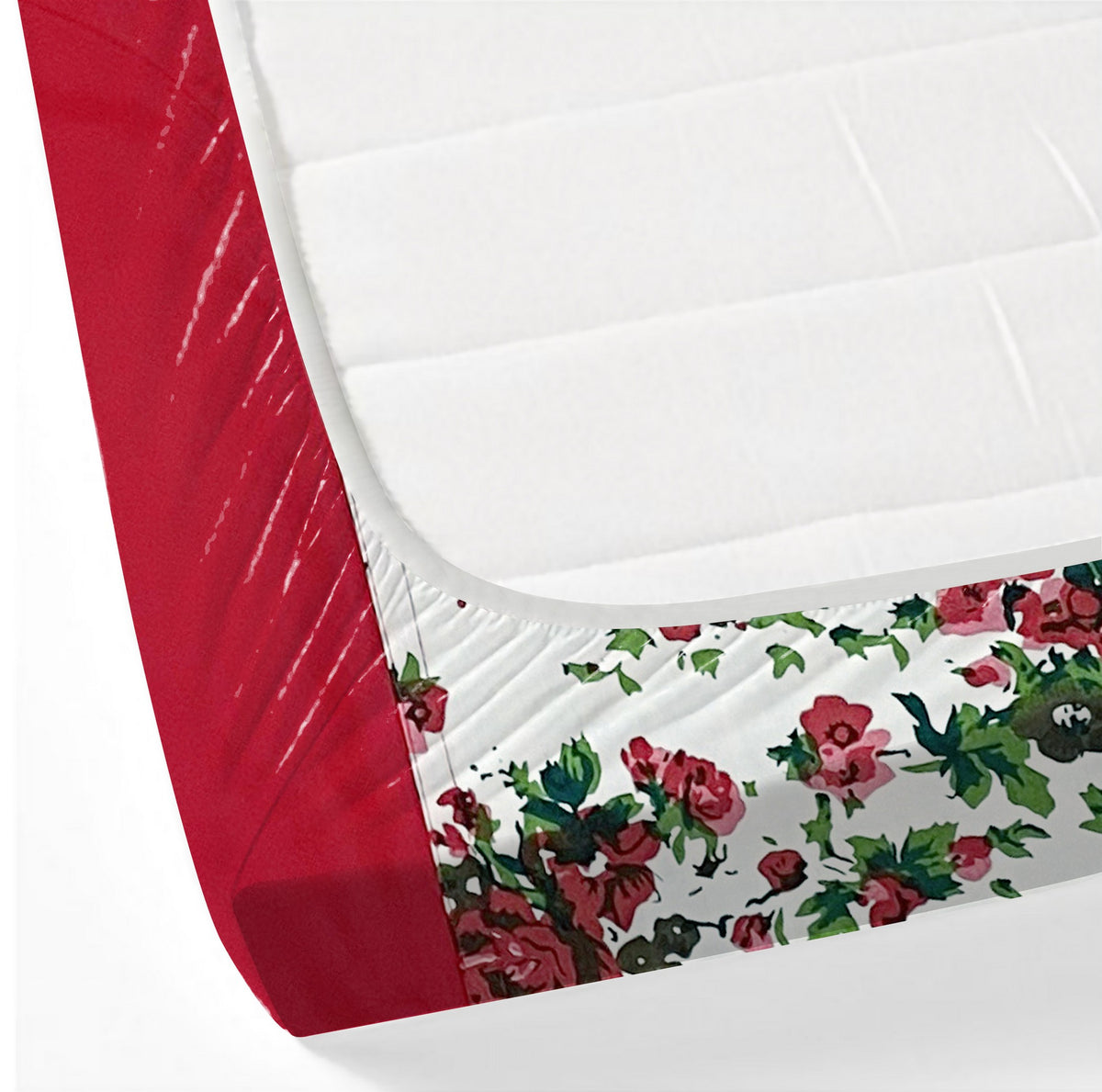 White Crimson Rose Garden 144 TC Pure Cotton Bedsheet Set with Pillow Cover