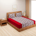 White Crimson Rose Garden 144 TC Pure Cotton Bedsheet Set with Pillow Cover