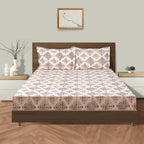 Mauve Mosaic Cream & Purple Geometric 160 TC Pure Cotton Bedsheet with Pillow Cover