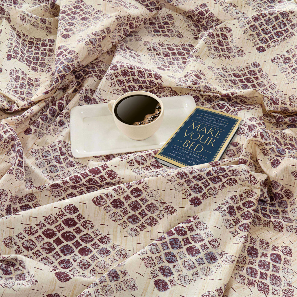 Mauve Mosaic Cream & Purple Geometric 160 TC Pure Cotton Bedsheet with Pillow Cover
