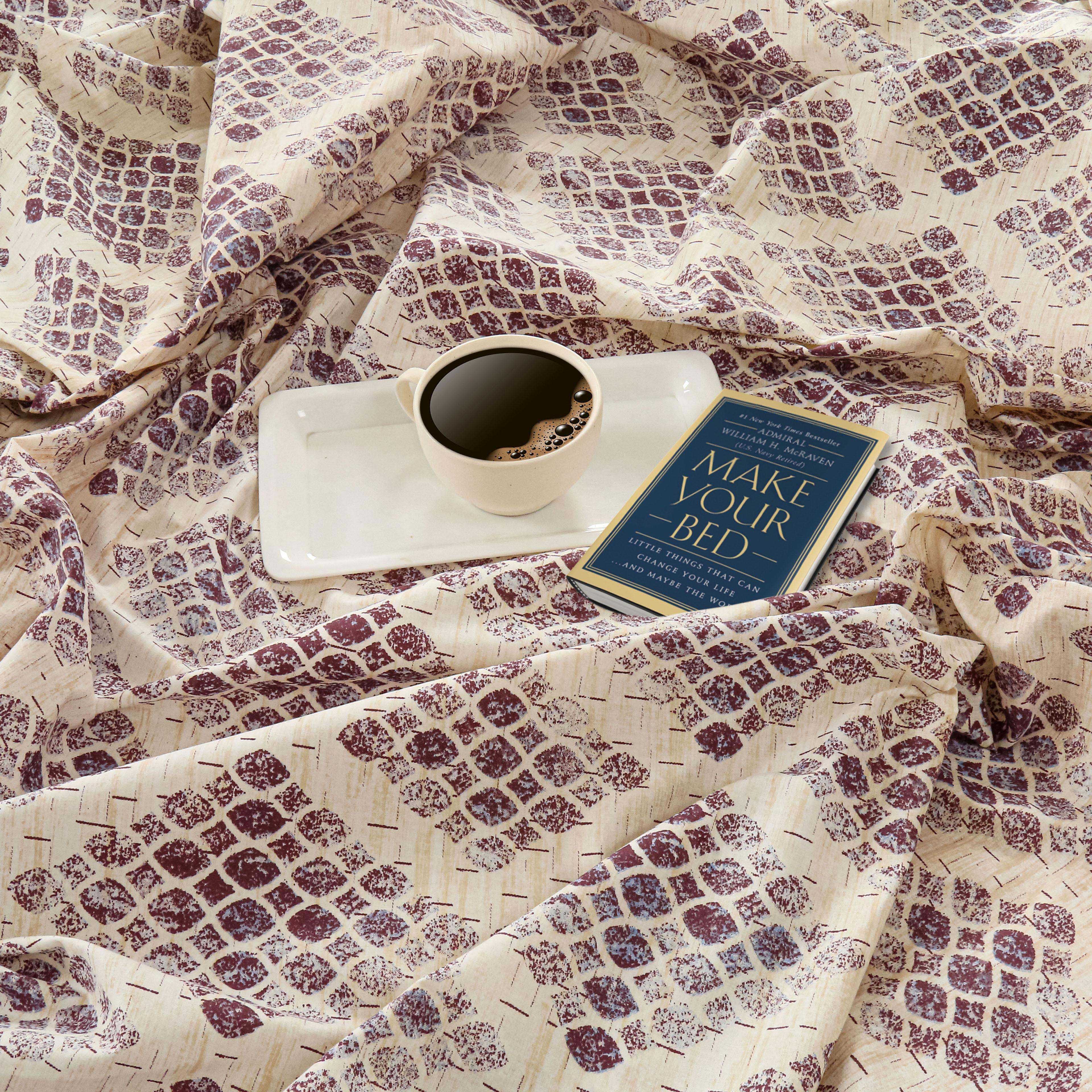 Mauve Mosaic Cream & Purple Geometric 160 TC Pure Cotton Bedsheet with Pillow Cover