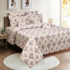 Mauve Mosaic Cream & Purple Geometric 160 TC Pure Cotton Bedsheet with Pillow Cover