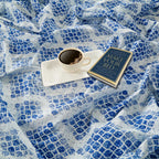 Azure Mosaic White & Blue Geometric 160 TC Pure Cotton Bedsheet with Pillow Cover