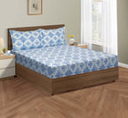Azure Mosaic White & Blue Geometric 160 TC Pure Cotton Bedsheet with Pillow Cover
