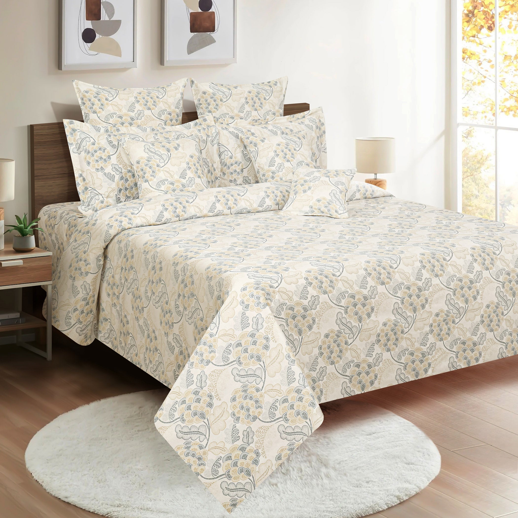 Candy Blossom White & Multicolour Floral 160 TC Pure Cotton Bedsheet with Pillow Cover