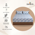 Blue Vineyard White & Blue Botanical 160 TC Pure Cotton Bedsheet with Pillow Cover