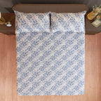 Blue Vineyard White & Blue Botanical 160 TC Pure Cotton Bedsheet with Pillow Cover