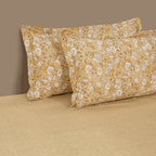 Golden Meadow Beige & Mustard Floral 160 TC Pure Cotton Fitted Bedsheet with Pillow Cover