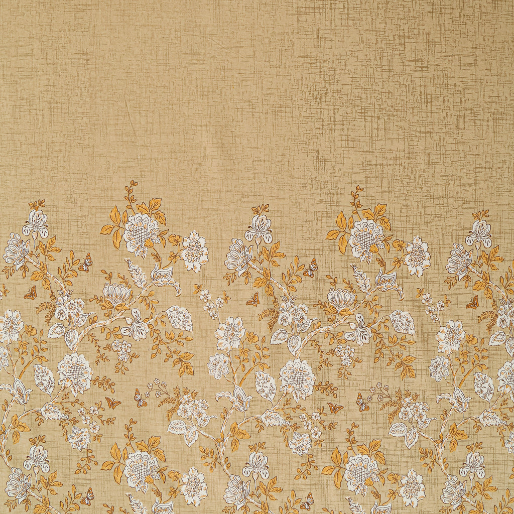 Golden Meadow Beige & Mustard Floral 160 TC Pure Cotton Fitted Bedsheet with Pillow Cover