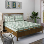 Mint Green Tribal Stripes 144 TC Pure Cotton Bedsheet Set with Pillow Cover