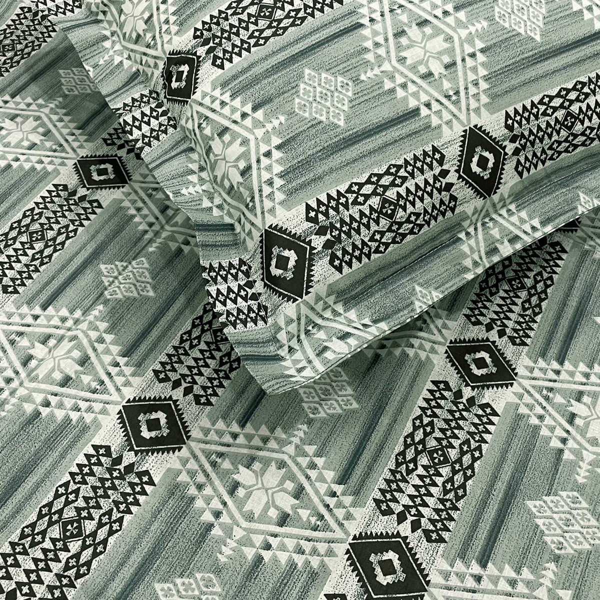 Mint Green Tribal Stripes 144 TC Pure Cotton Bedsheet Set with Pillow Cover