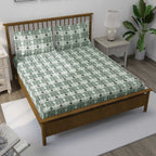 Mint Green Tribal Stripes 144 TC Pure Cotton Bedsheet Set with Pillow Cover