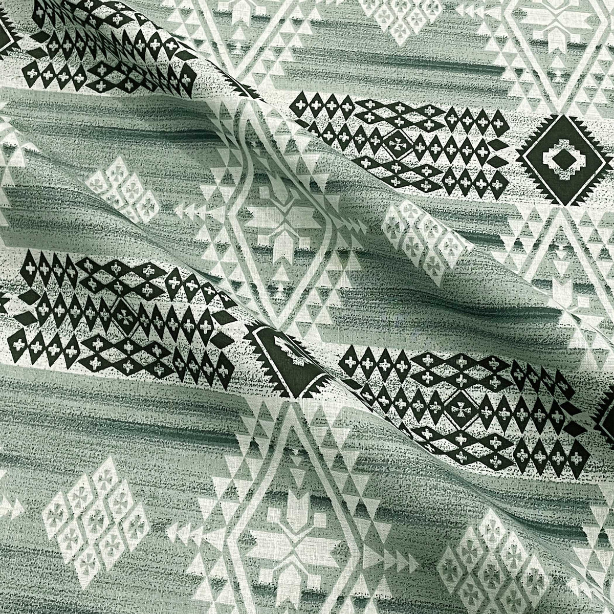 Mint Green Tribal Stripes 144 TC Pure Cotton Bedsheet Set with Pillow Cover