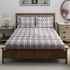 Tribal Rhythm Grey & Black Geometric 160 TC Pure Cotton Fitted Bedsheet with Pillow Cover