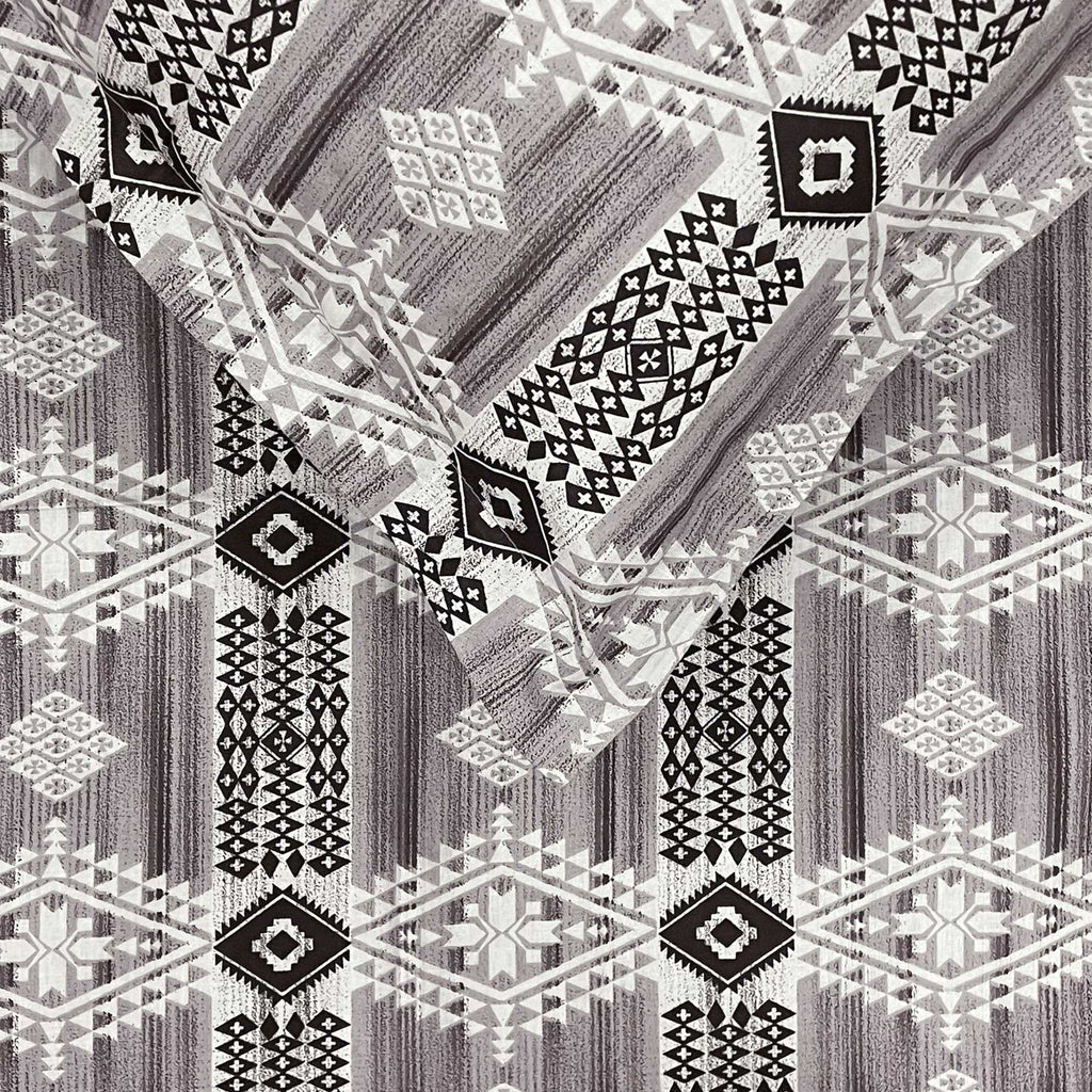Tribal Rhythm Grey & Black Geometric 160 TC Pure Cotton Fitted Bedsheet with Pillow Cover