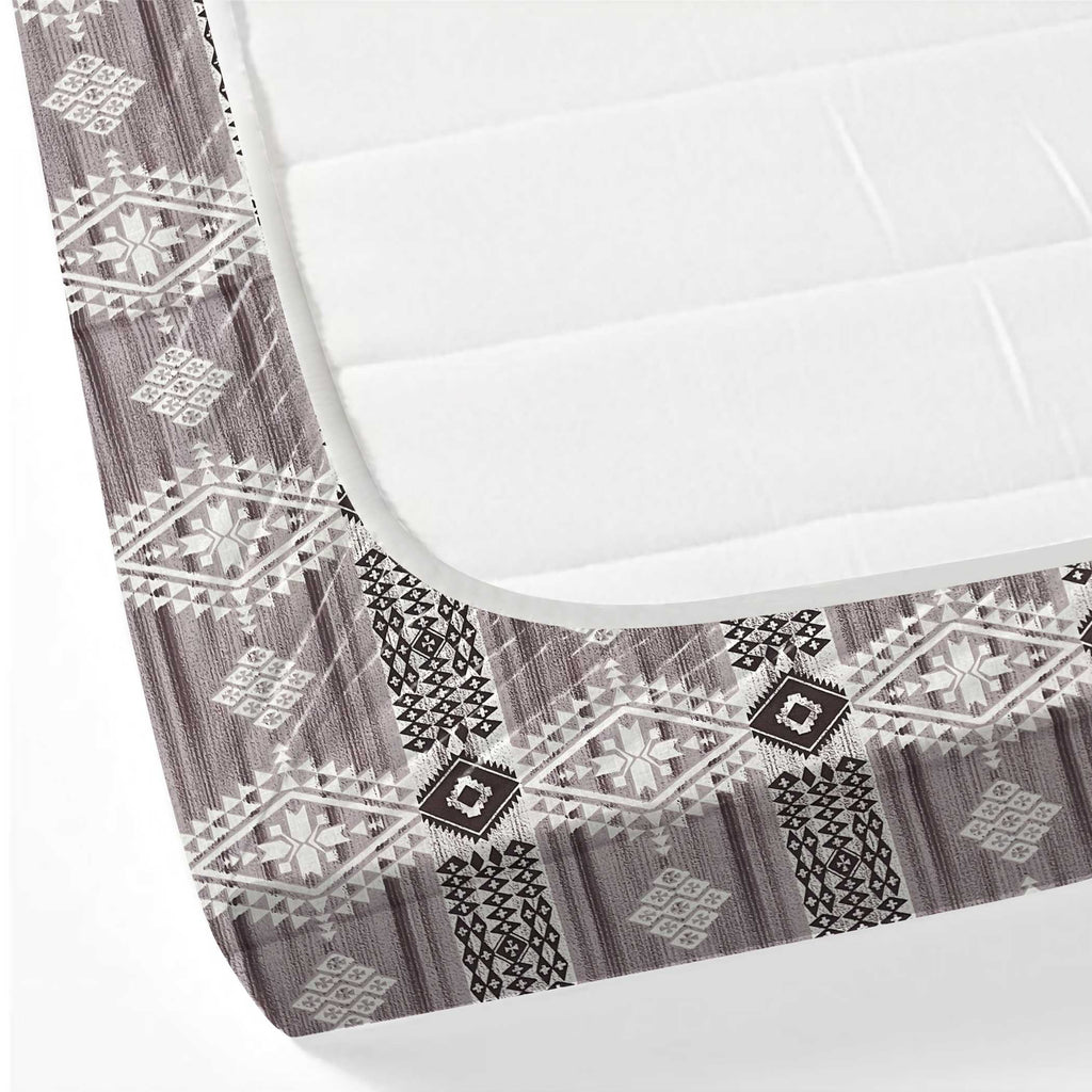 Tribal Rhythm Grey & Black Geometric 160 TC Pure Cotton Fitted Bedsheet with Pillow Cover