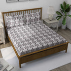 Tribal Rhythm Grey & Black Geometric 160 TC Pure Cotton Fitted Bedsheet with Pillow Cover