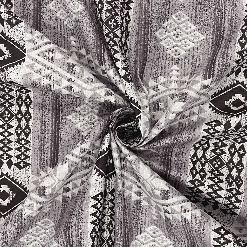 Tribal Rhythm Grey & Black Geometric 160 TC Pure Cotton Fitted Bedsheet with Pillow Cover
