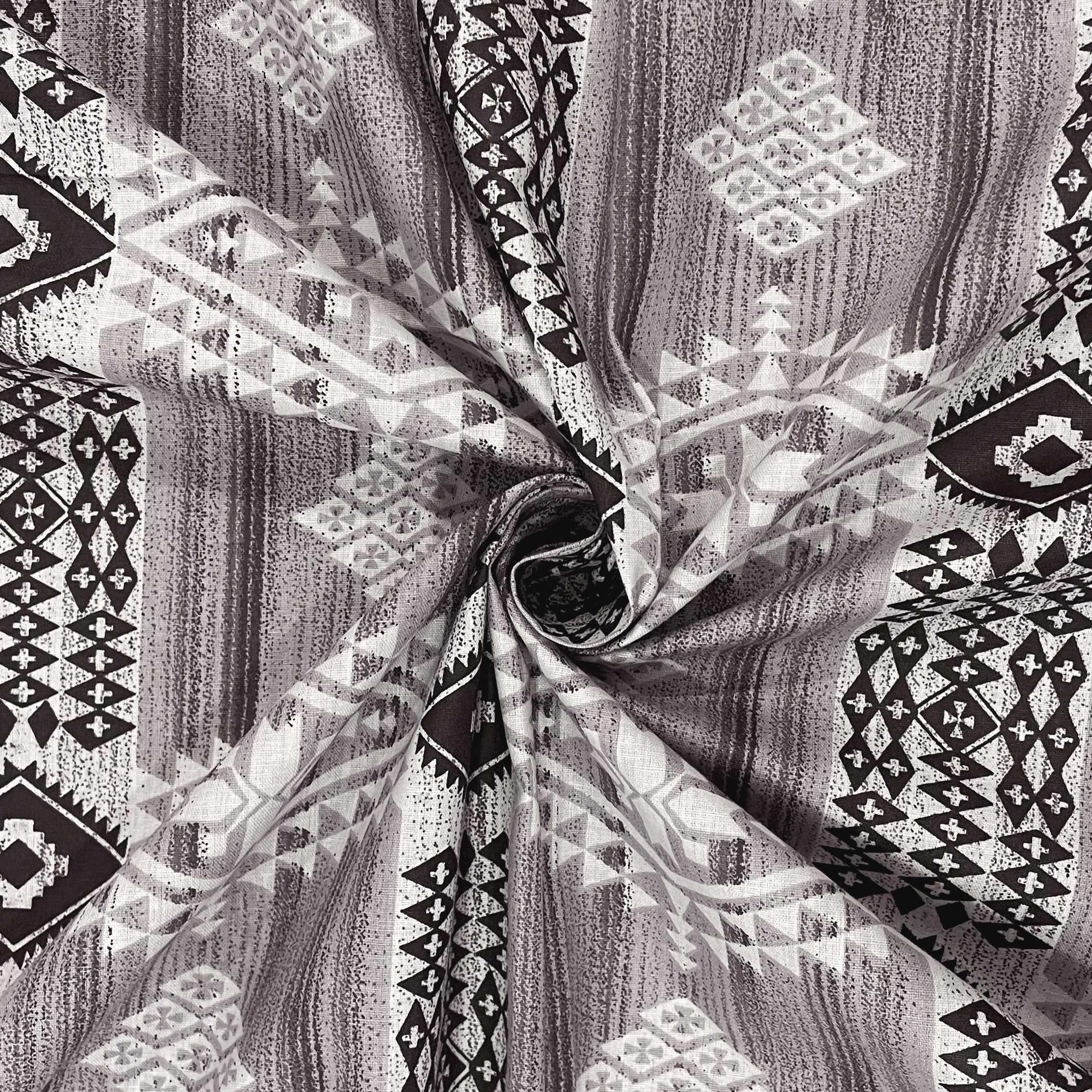 Tribal Rhythm Grey & Black Geometric 160 TC Pure Cotton Fitted Bedsheet with Pillow Cover